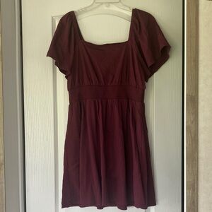 Square Neck Short Sleeve Mini Dress in Plum